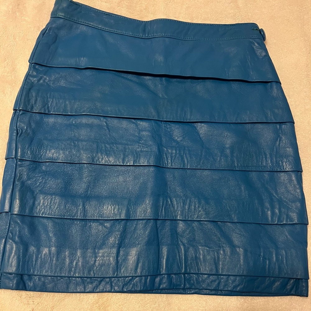 Blue Leather Women Skirt